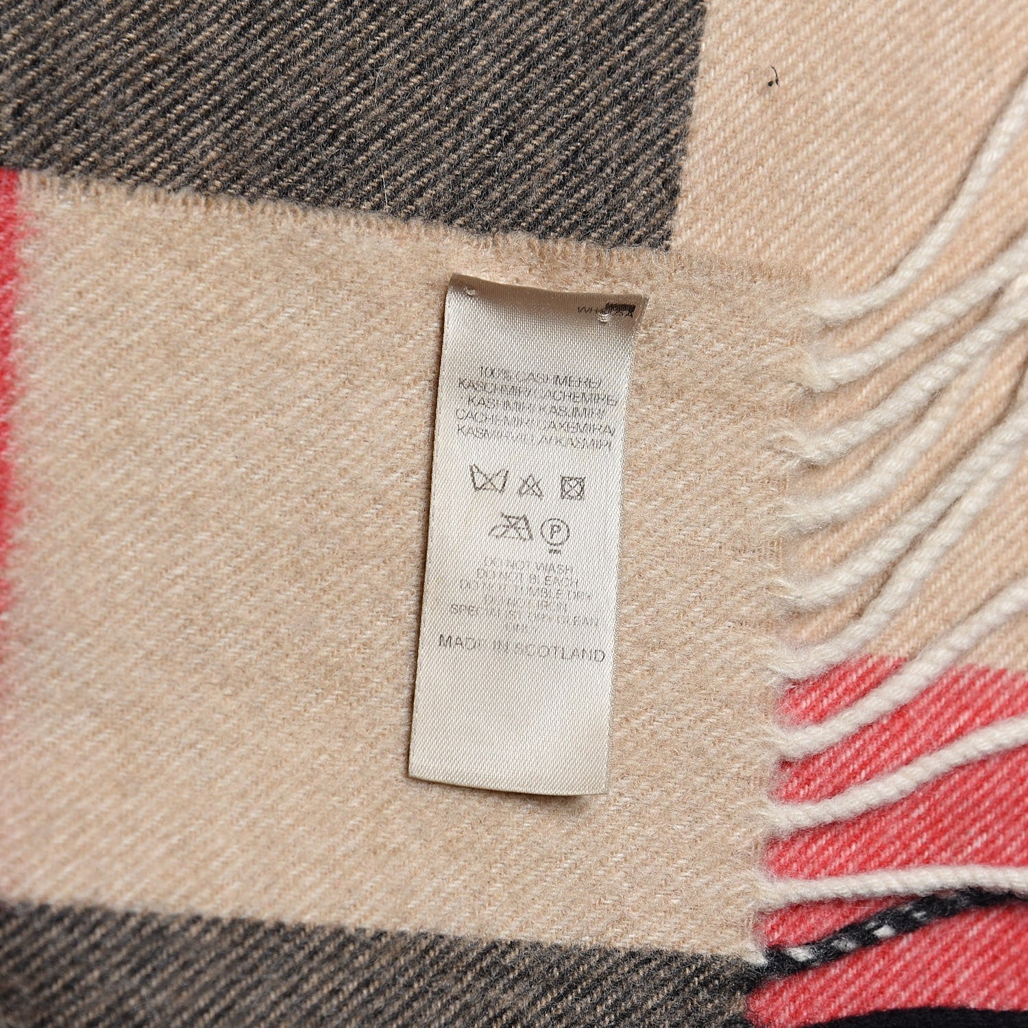 Burberry Cashmere Mega Check Fringe Scarf Camel 6 of 6