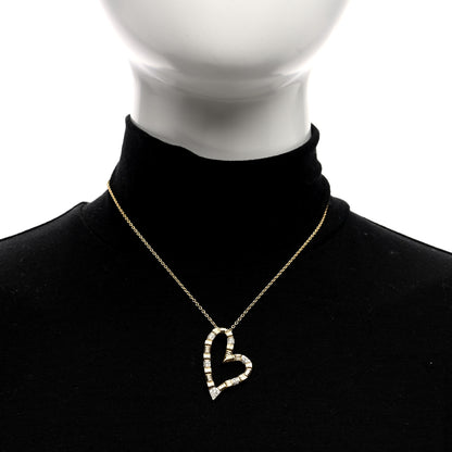 Roberto Coin 18K Yellow White Gold Diamond Open Heart Pendant Necklace Black 3 of 4