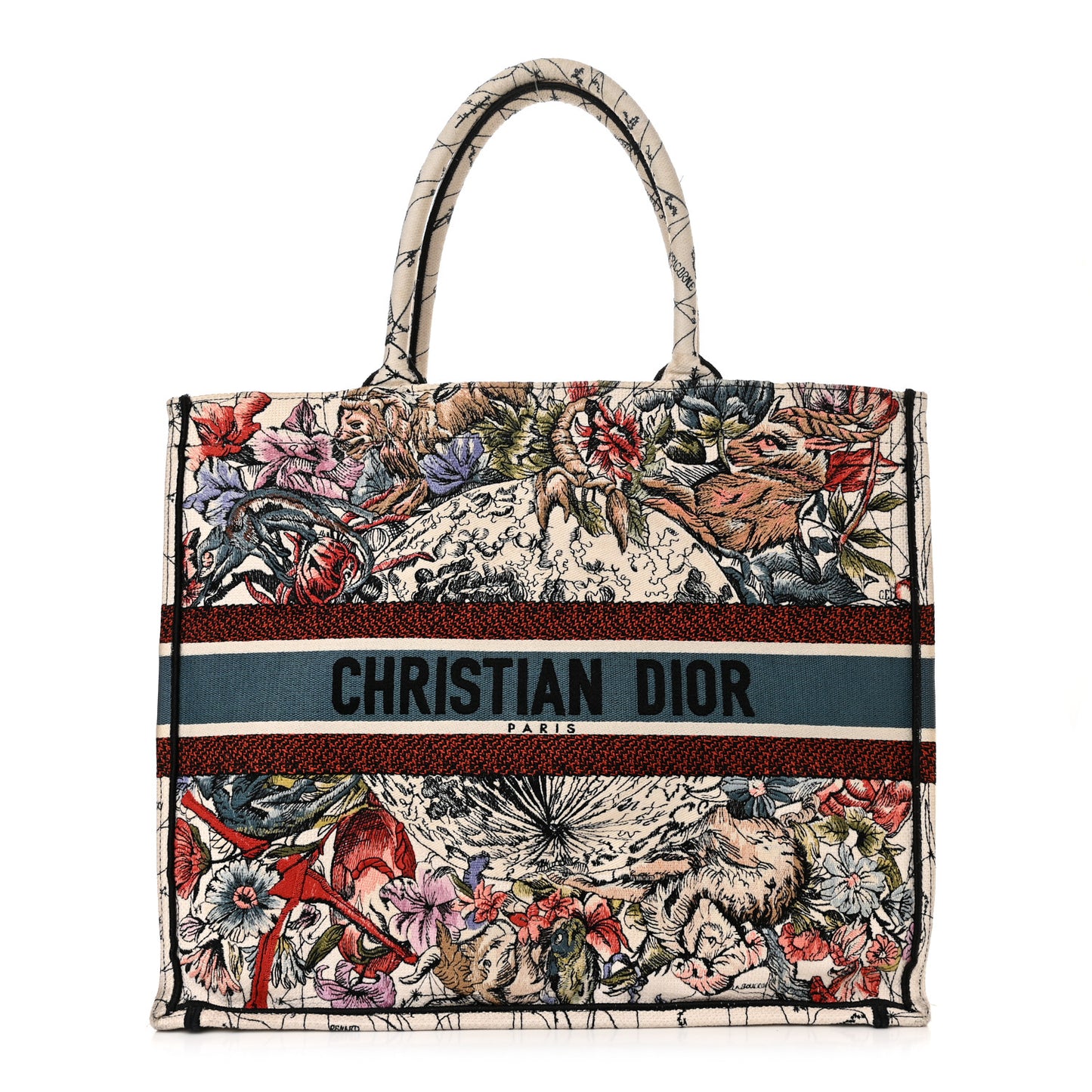 Canvas Embroidered Large Zodiac Book Tote Latte Multicolor