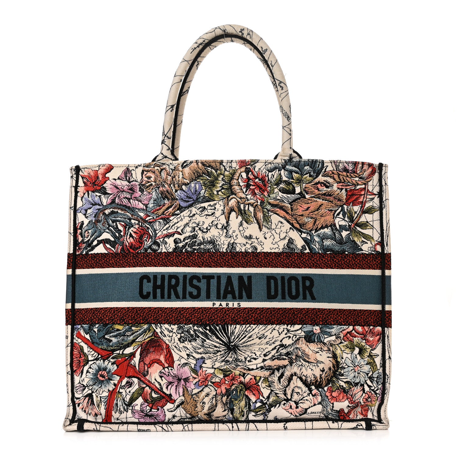 Christian Dior Canvas Embroidered Large Zodiac Book Tote Latte Multicolor 1 of 15