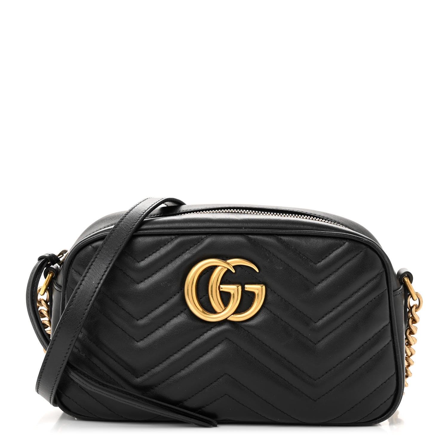 Gucci Calfskin Matelasse Small GG Marmont Chain Shoulder Bag Black 1 of 12