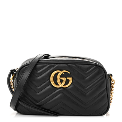 Gucci Calfskin Matelasse Small GG Marmont Chain Shoulder Bag Black 1 of 12