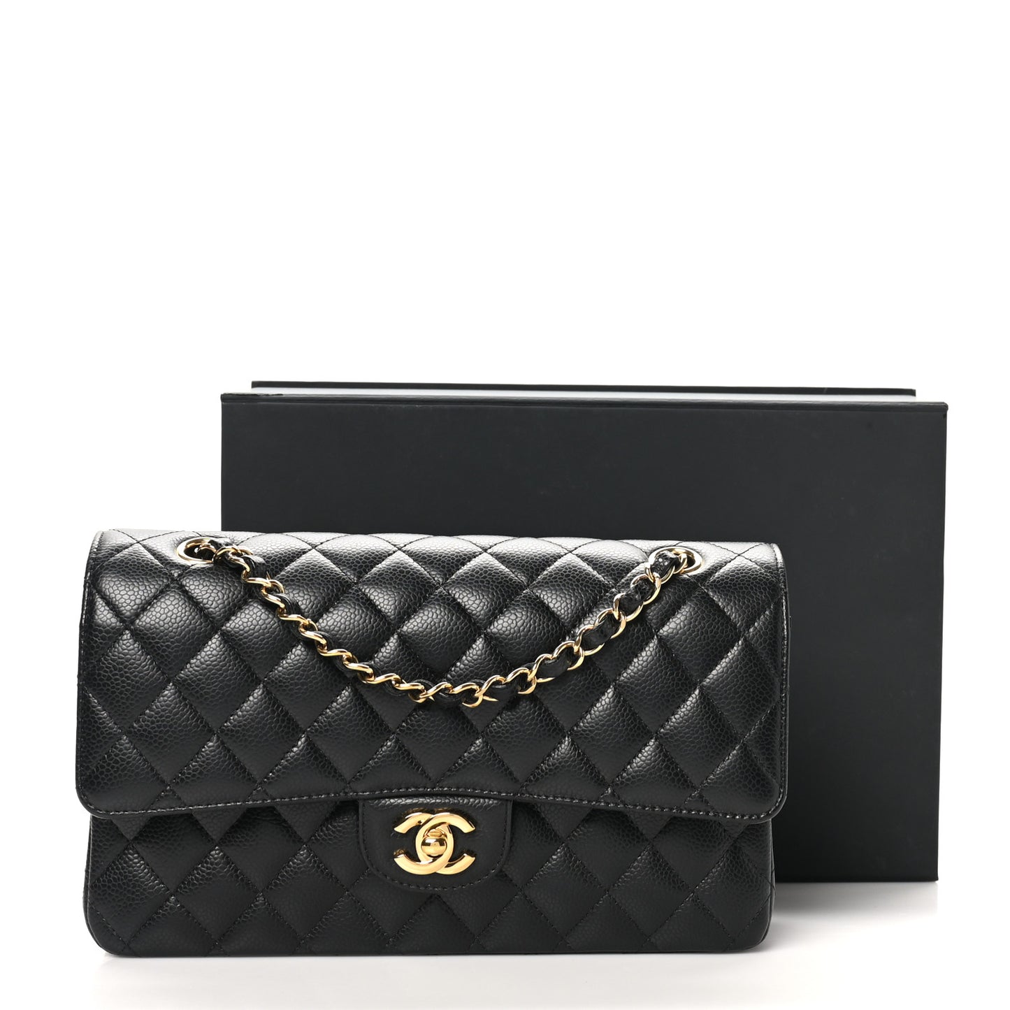 Caviar Quilted Medium Double Flap Black