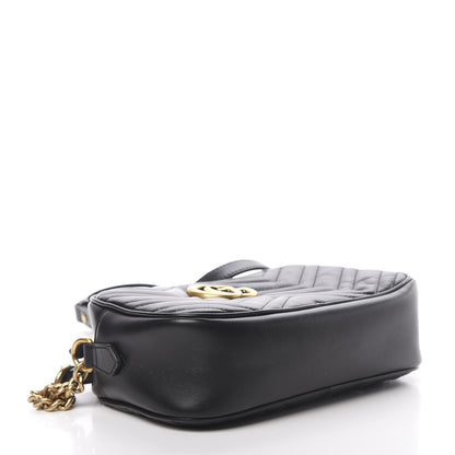 Gucci Calfskin Matelasse Small GG Marmont Chain Shoulder Bag Black 4 of 10