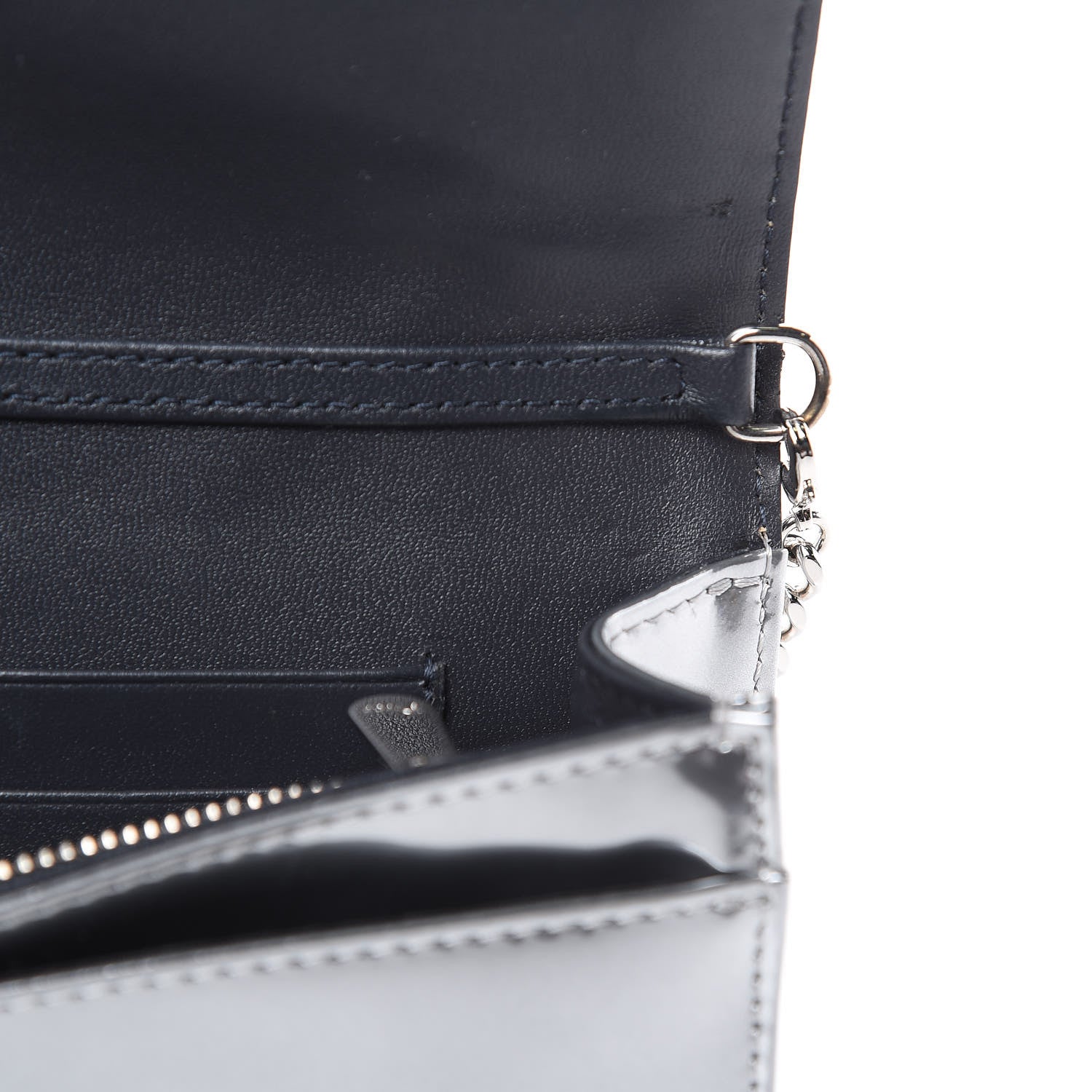 Christian Dior Metallic Patent Micro-Cannage Diorama Wallet on Chain Pouch Silver 7 of 11
