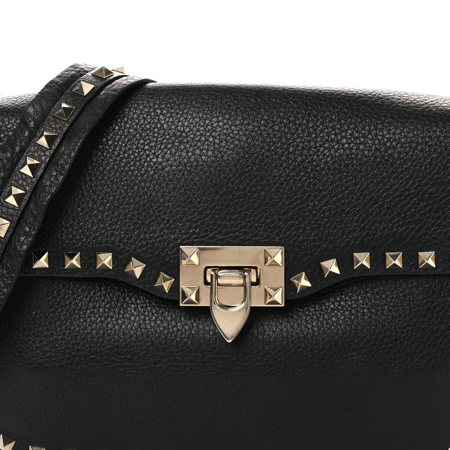 Valentino Garavani Pebbled Calfskin Medium Rockstud Flap Saddle Bag Black 7 of 15