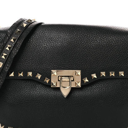 Valentino Garavani Pebbled Calfskin Medium Rockstud Flap Saddle Bag Black 7 of 15
