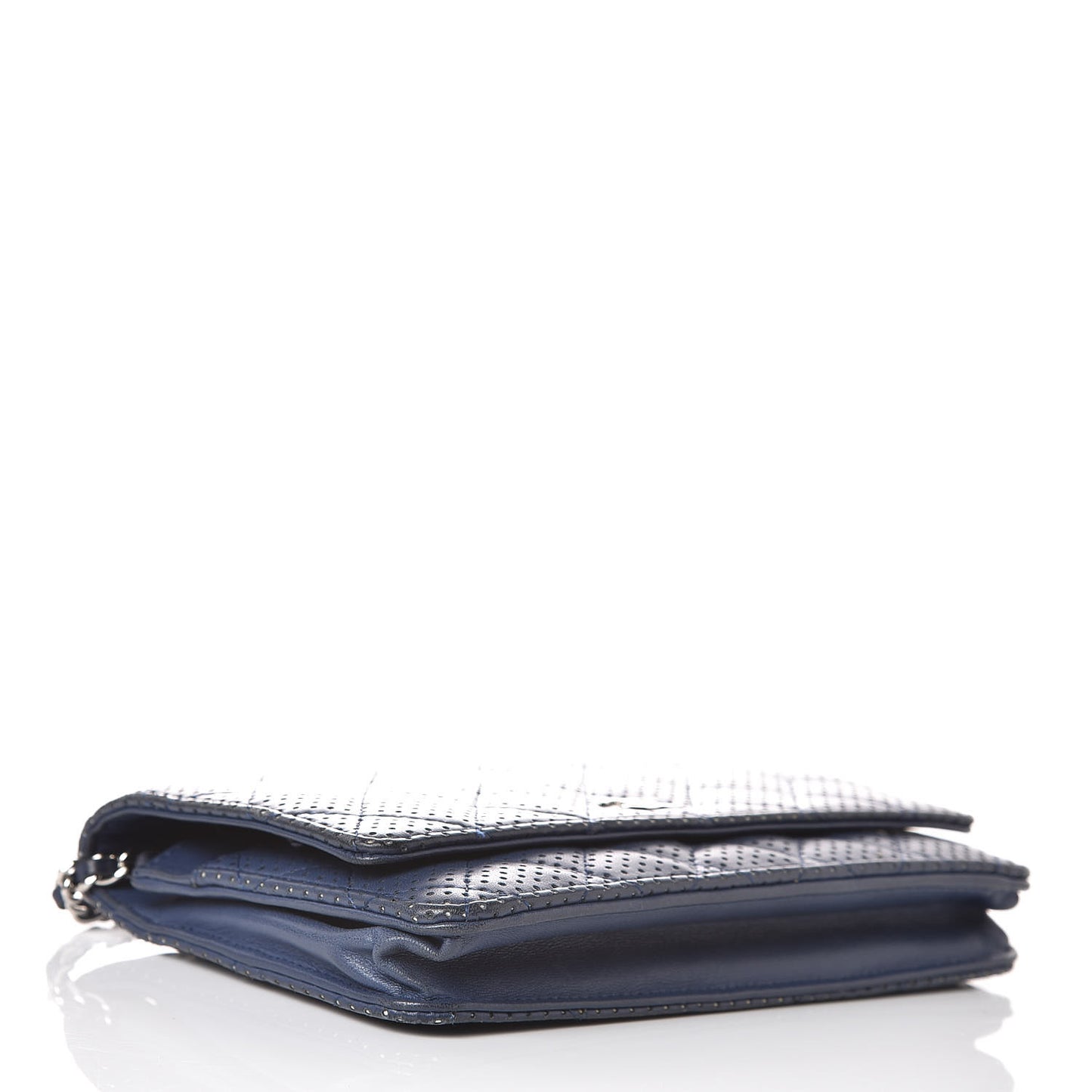 Perforated Lambskin Quilted Wallet On Chain WOC Blue