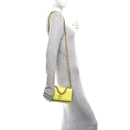 Chanel Shiny Lambskin Quilted Chanel 19 Wallet On Chain WOC Neon Yellow 2 of 11