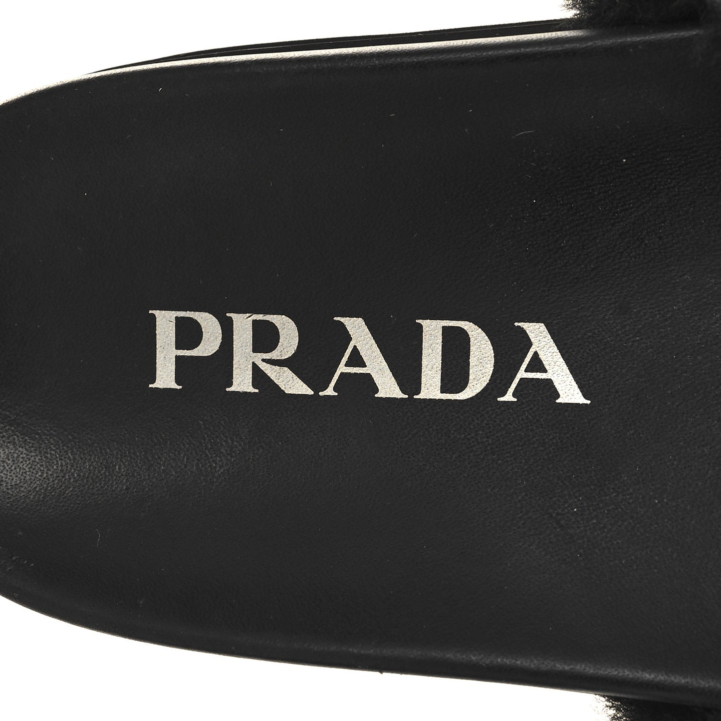 Shearling Metal Triangle Logo Lug Sole 20mm Slide Sandals 35 Black