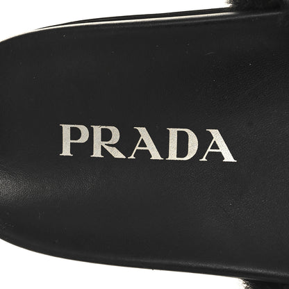 Prada Shearling Metal Triangle Logo Lug Sole 20mm Slide Sandals 35 Black 8 of 8