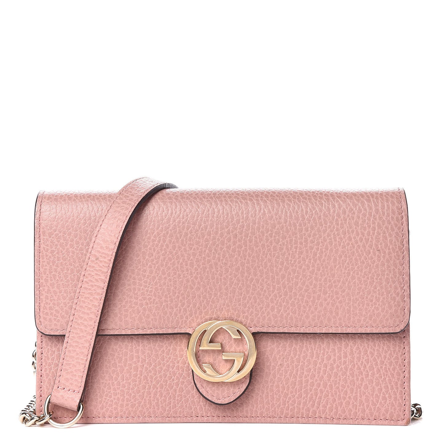 Dollar Calfskin Interlocking G Chain Wallet Soft Pink