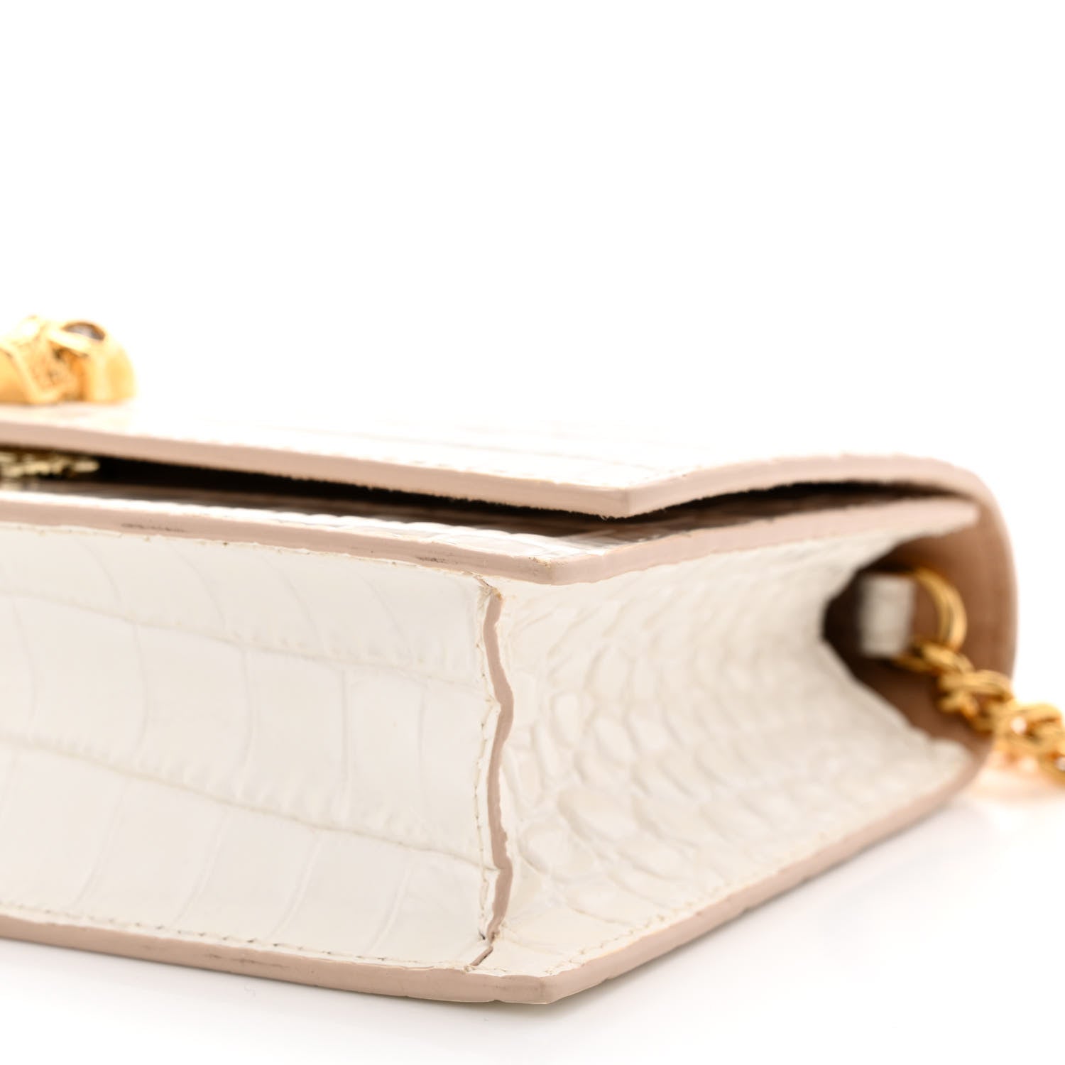 Alexander McQueen Calfskin Crocodile Embossed Skull Mini Crossbody Bag White 10 of 14