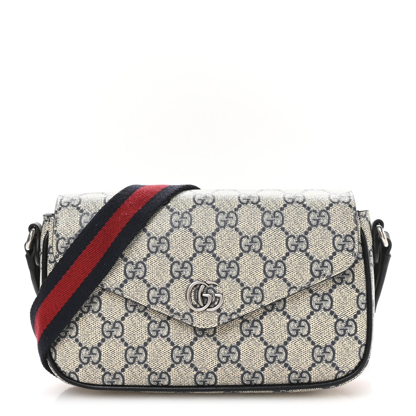 GG Supreme Monogram Textured Dollar Calfskin Web Mini Ophidia Envelope Shoulder Bag Beige Blue
