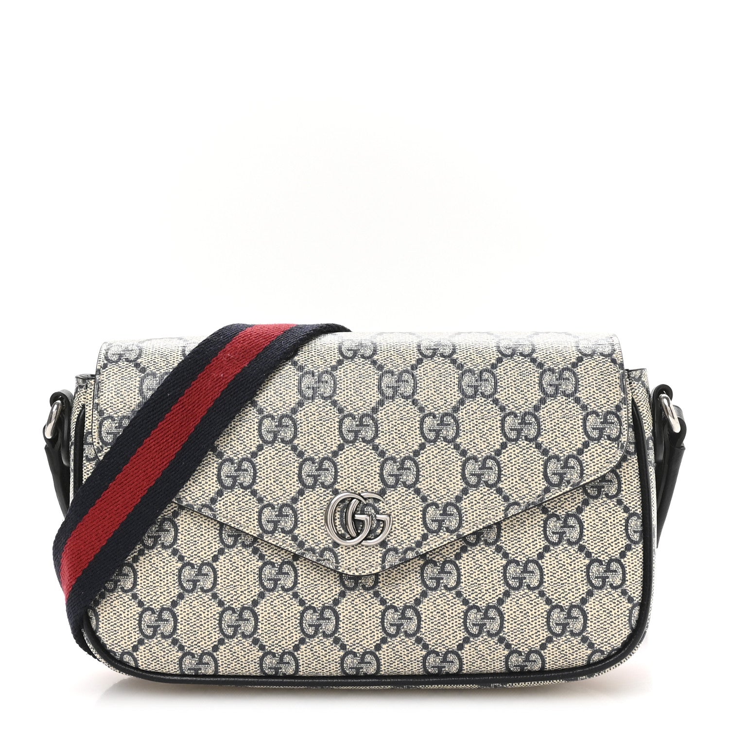 Gucci GG Supreme Monogram Textured Dollar Calfskin Web Mini Ophidia Envelope Shoulder Bag Beige Blue 1 of 11