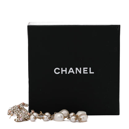Chanel Pearl Crystal CC Charm Drop Earrings Gold Pink Pearly White 5 of 5