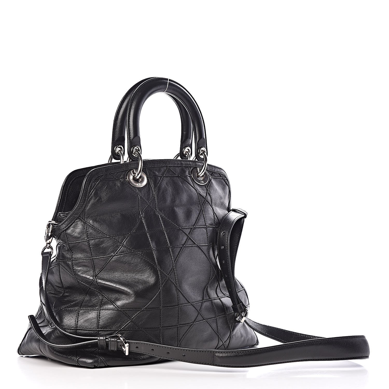 Christian Dior Lambskin Cannage Medium Granville Tote Black 4 of 12
