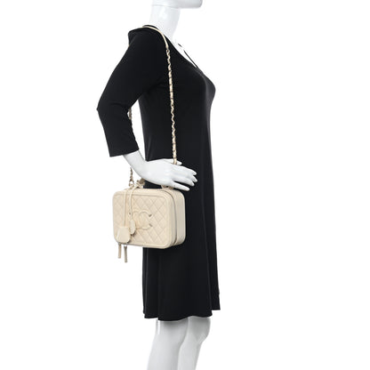 Chanel Caviar Quilted Medium CC Filigree Vanity Case Light Beige 2 of 9