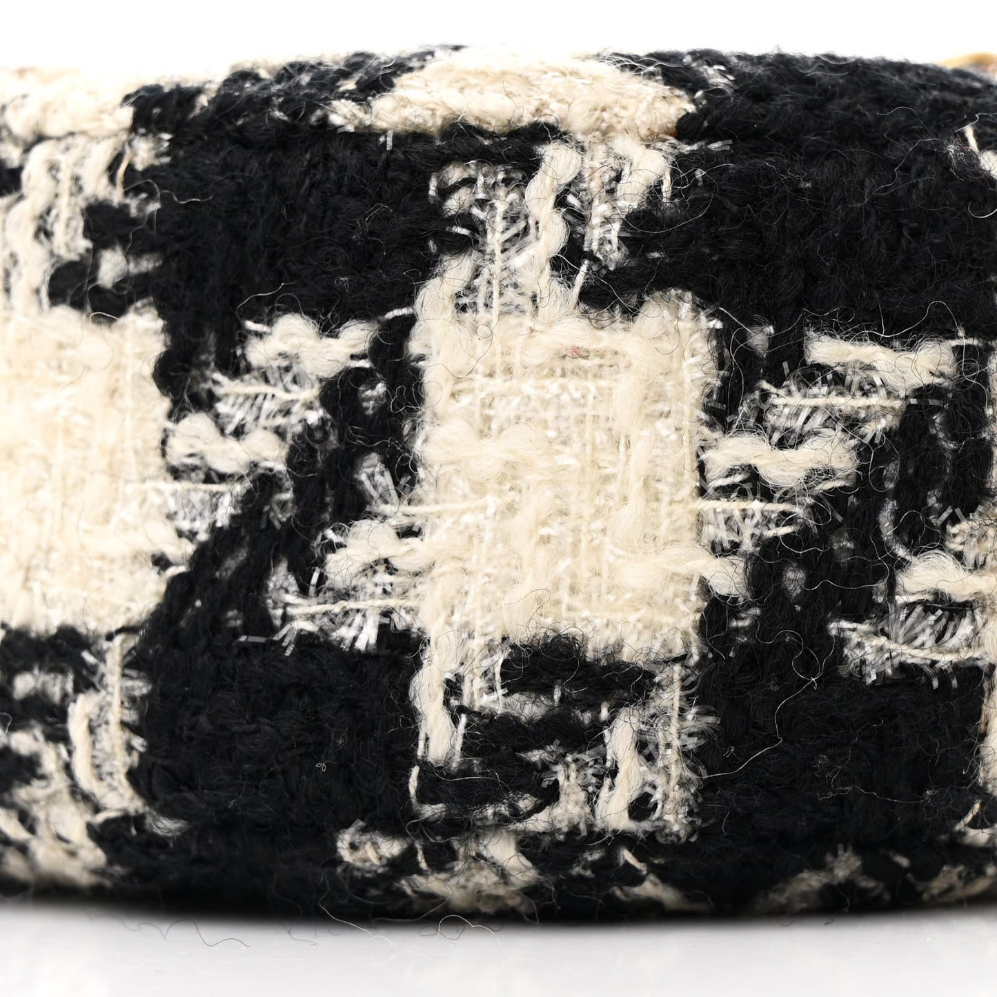 Wool Tweed Lambskin Quilted Chanel 19 Round Clutch With Chain and Coin Purse Black White