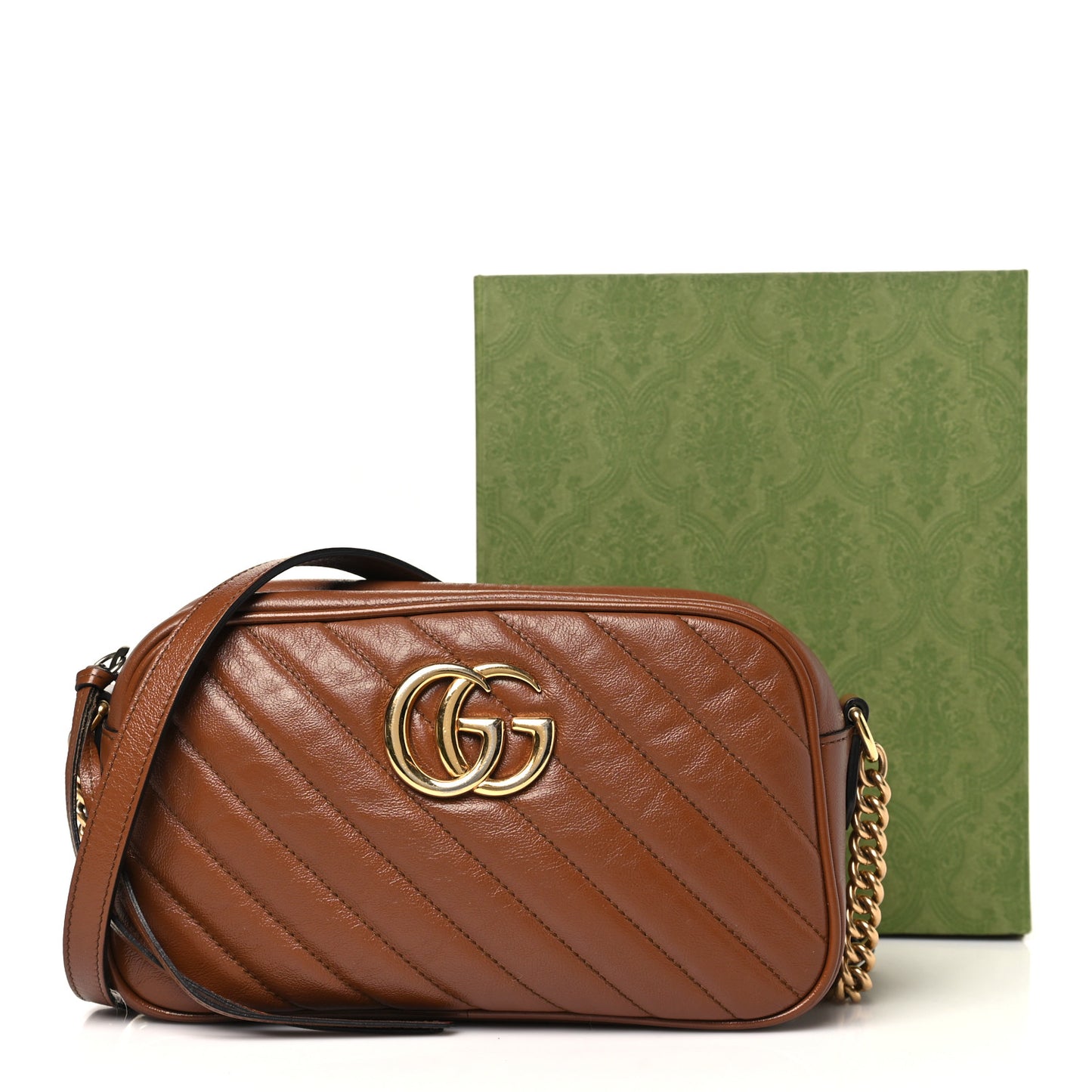 Glazed Calfskin Matelasse Diagonal Small GG Marmont Chain Shoulder Bag Cuir