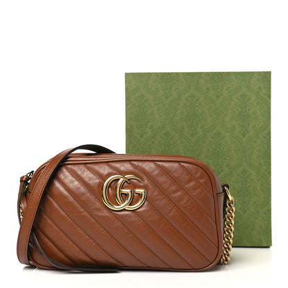 Gucci Glazed Calfskin Matelasse Diagonal Small GG Marmont Chain Shoulder Bag Cuir 13 of 13