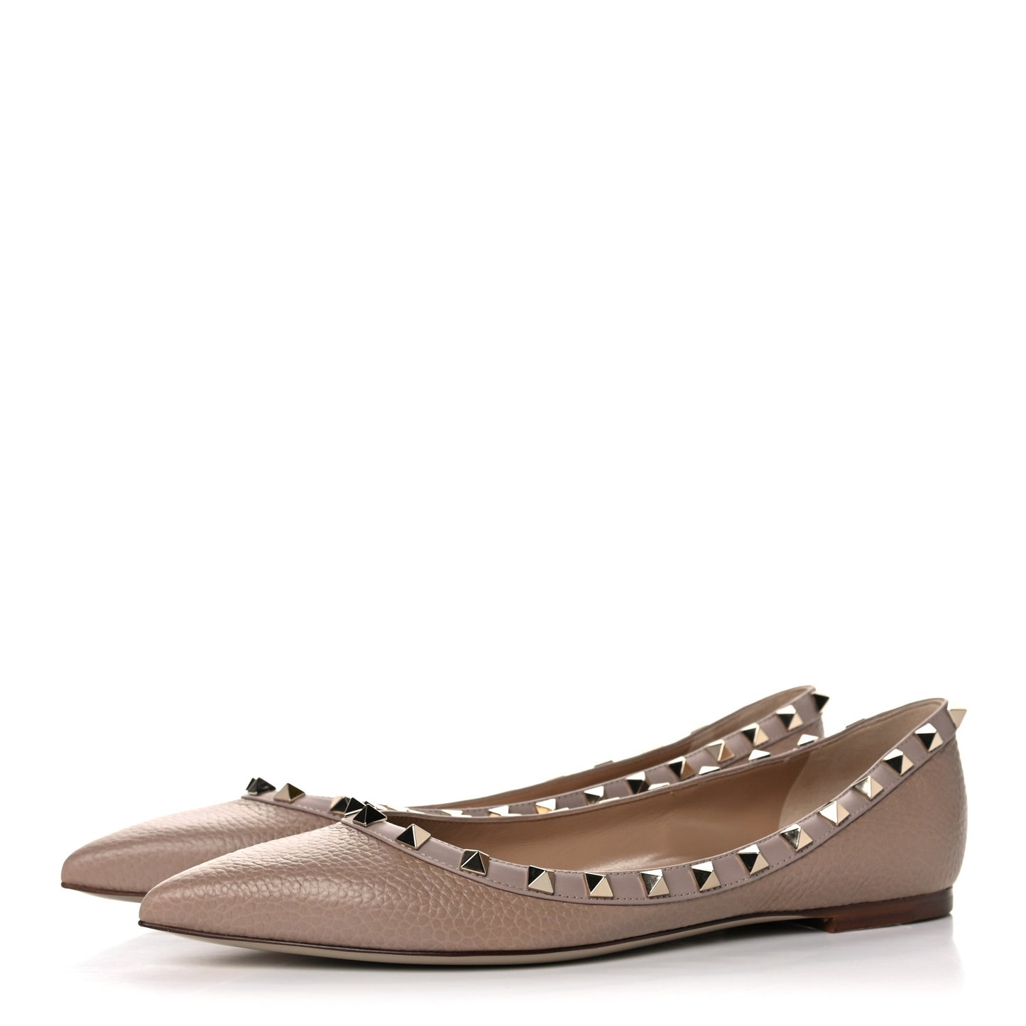 Pebbled Calfskin Rockstud Ballerina Flats 39 Poudre