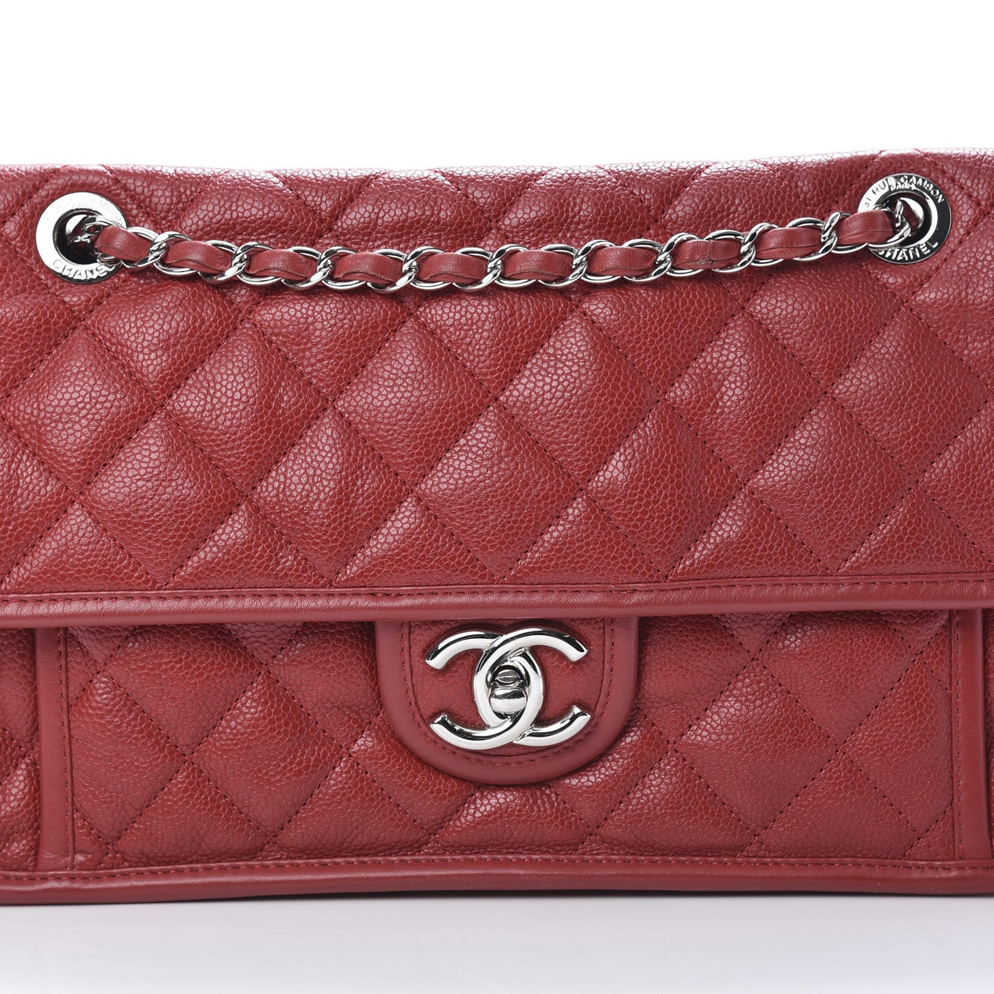 Caviar Quilted Large French Riviera Flap Red