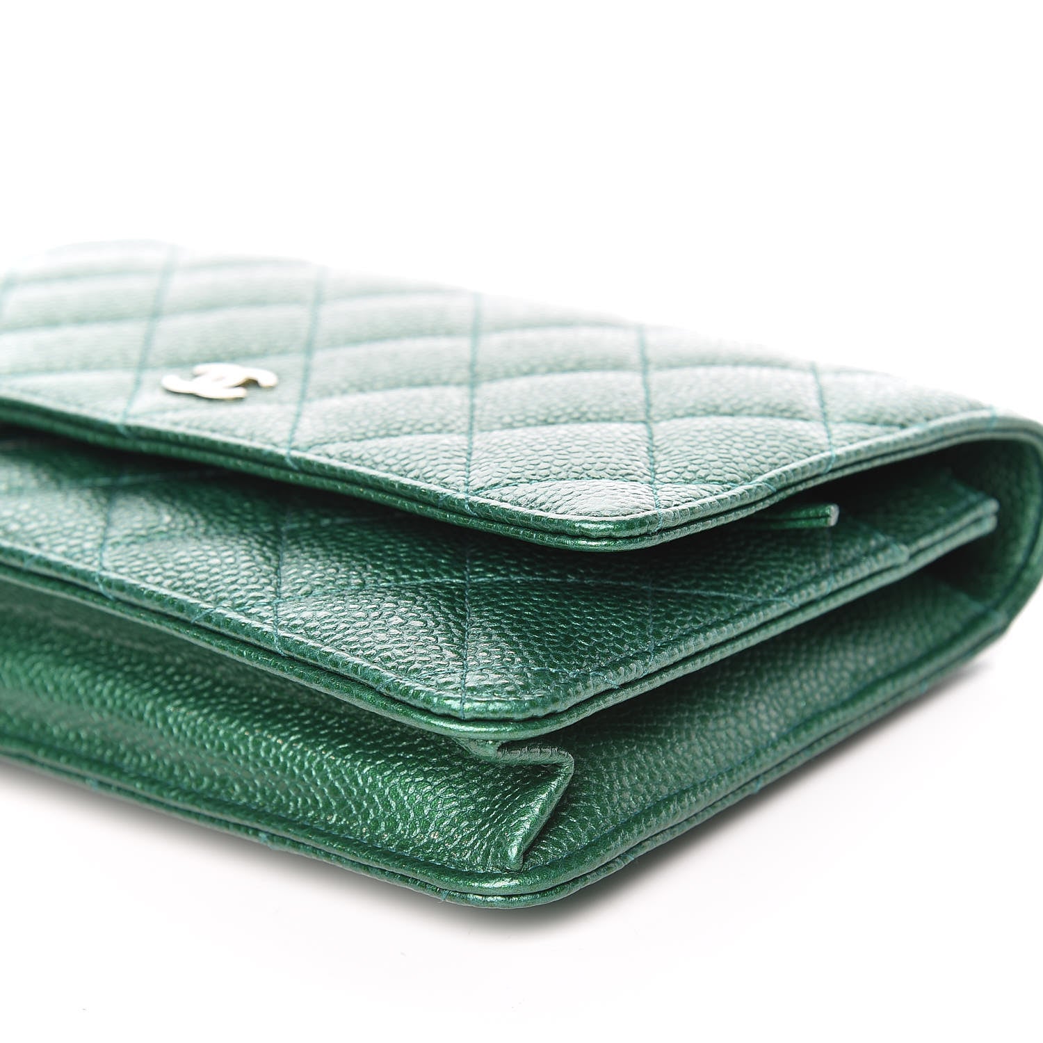 Chanel Metallic Caviar Quilted Wallet On Chain WOC Green 10 of 11