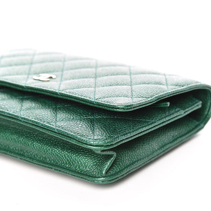Chanel Metallic Caviar Quilted Wallet On Chain WOC Green 10 of 11