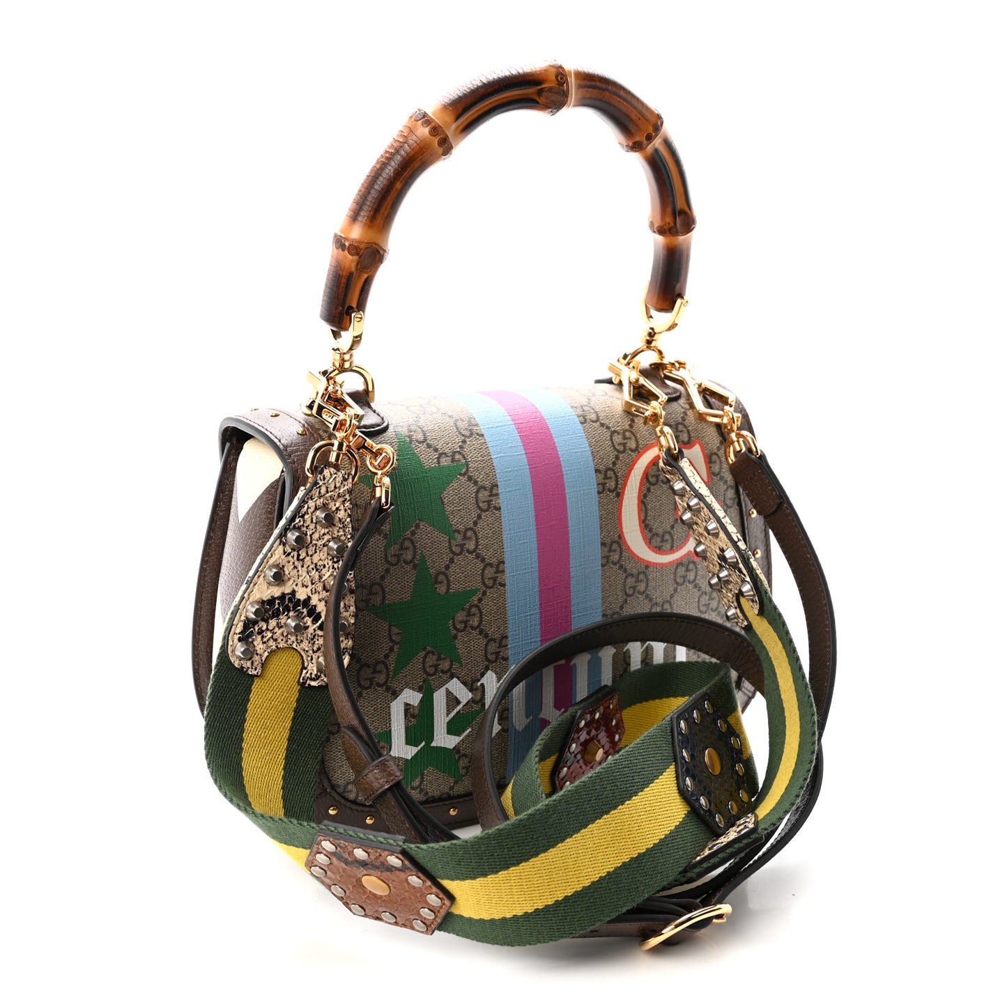 GG Supreme Monogram Studded Calfskin 100 Centennial Geometric Medium Bamboo 1947 Top Handle Bag Beige Ebony Multicolor
