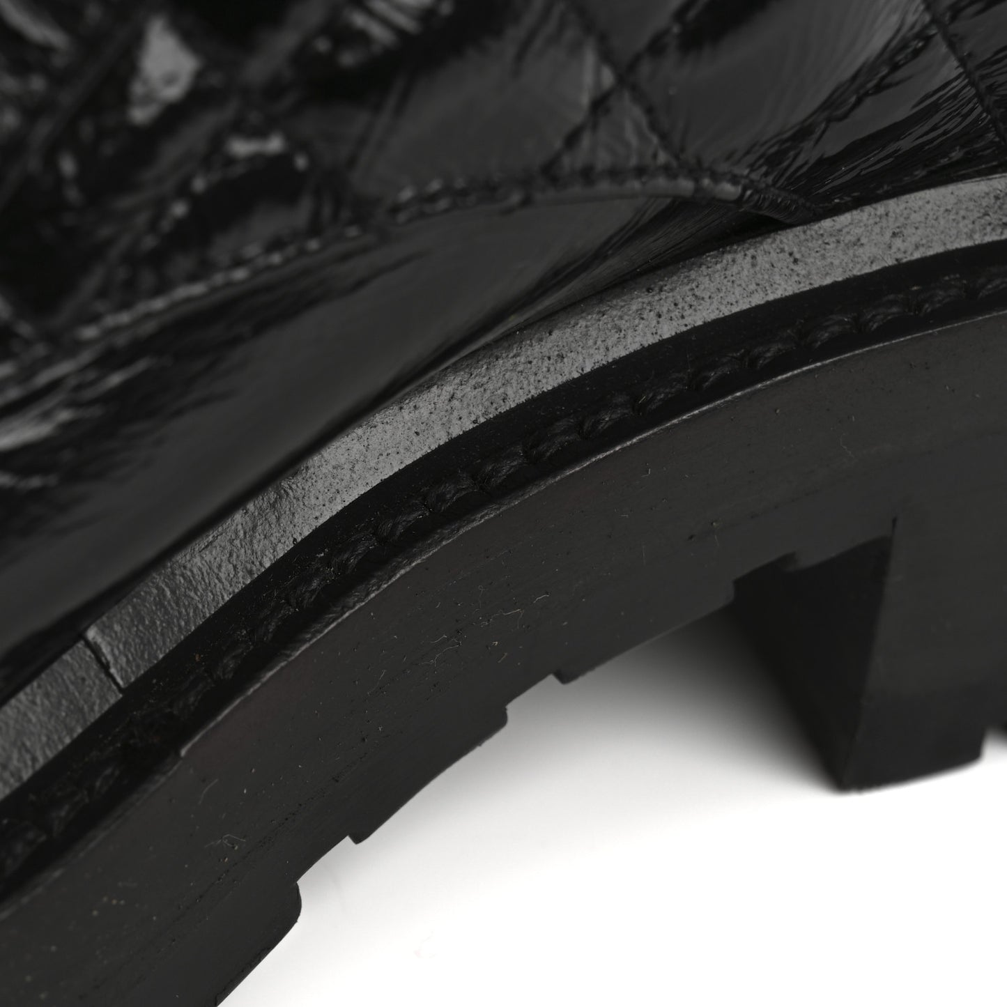 Shiny Lambskin Quilted Lace Up Combat Boots 37 Black