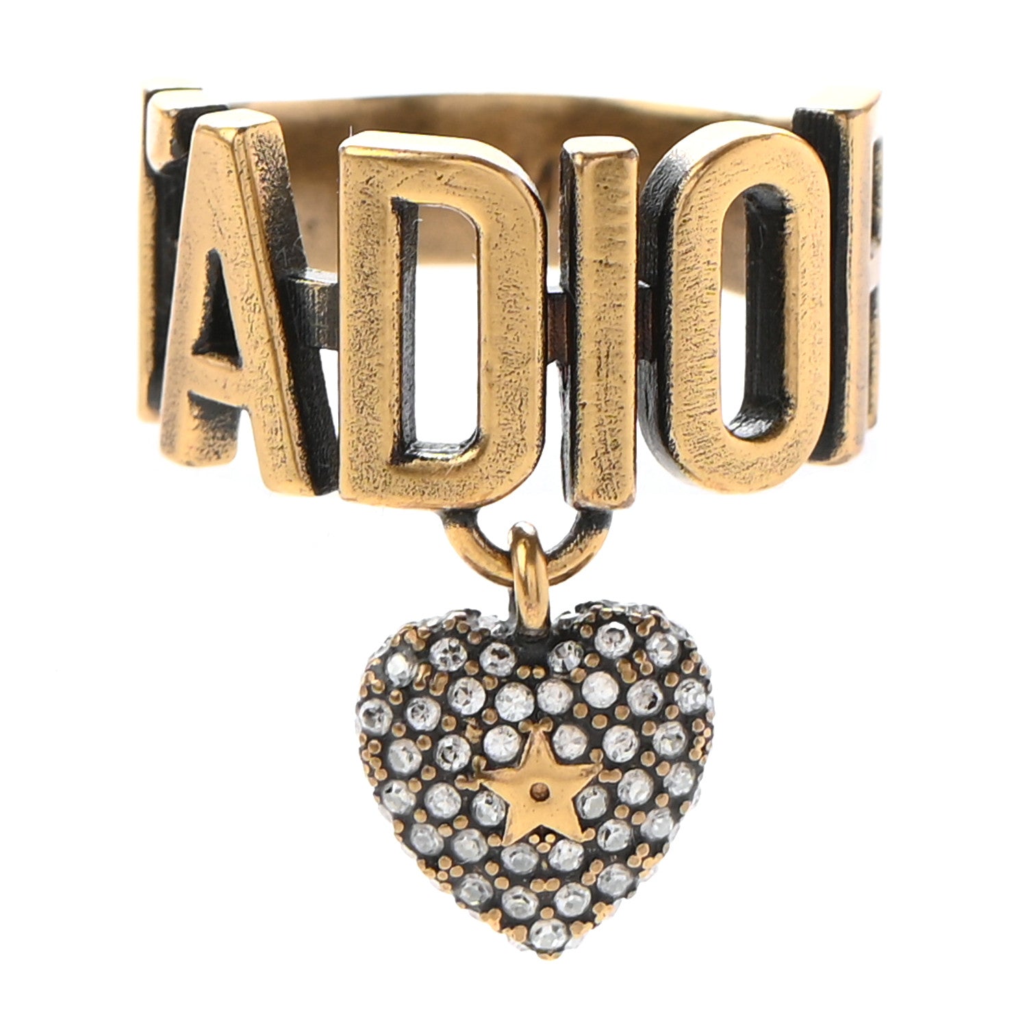 Christian Dior Metal J'Adior Crystal Heart Charm Ring M Gold 1 of 6