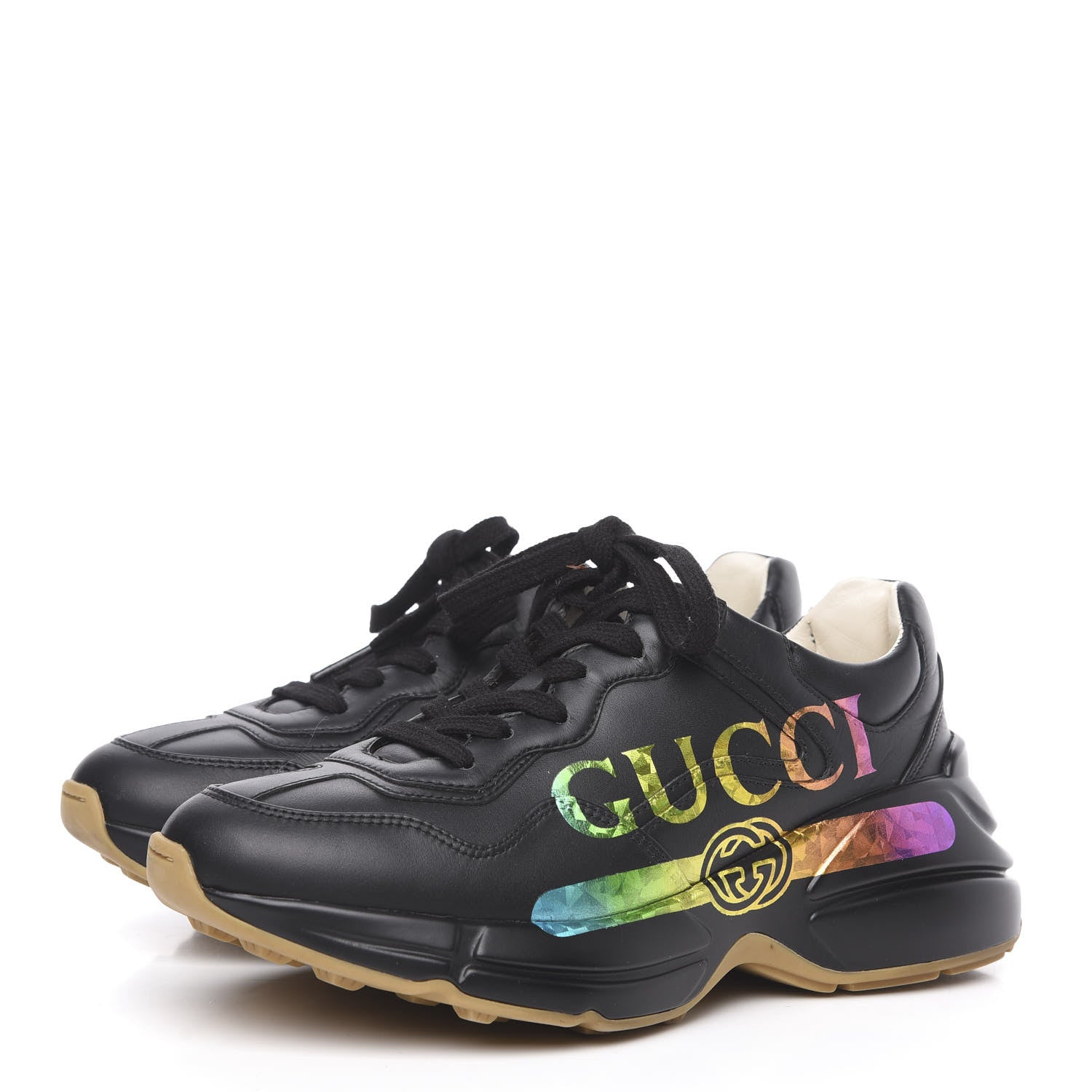 Gucci Calfskin Iridescent Logo Womens Rhyton Sneakers 36.5 Black 3 of 10