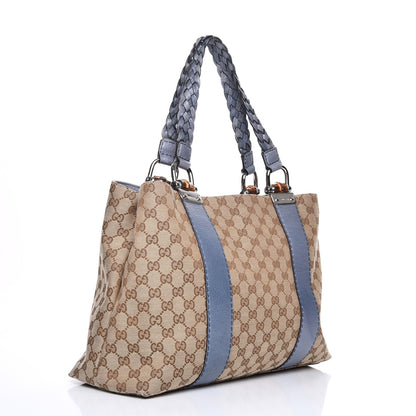 Gucci Monogram Medium Bamboo Bar Tote Blue 3 of 15