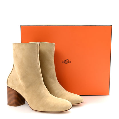 Hermes Suede Goatskin Licol 70 Ankle Boots 38.5 Beige Lin 10 of 10