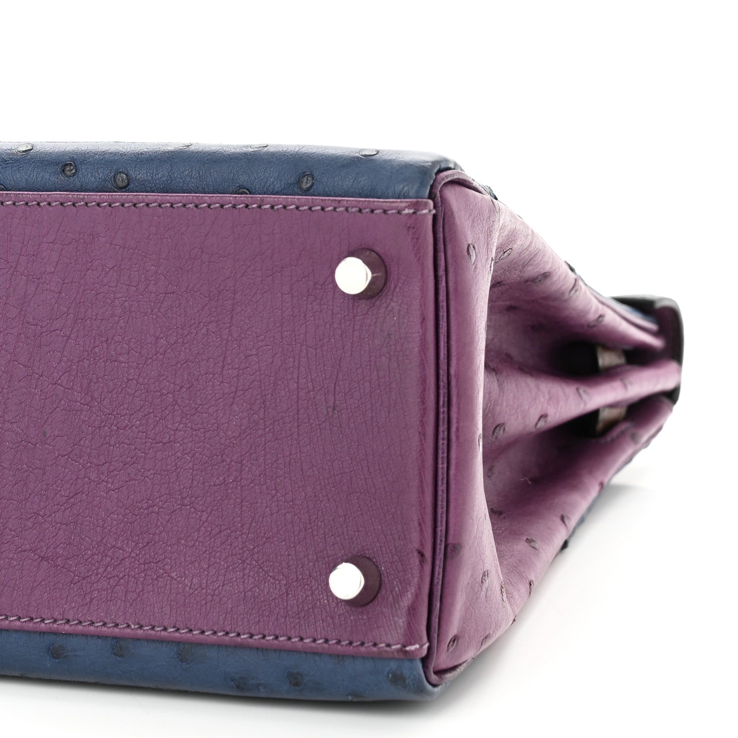 Hermes Ostrich Ghillies Kelly Retourne 32 Violine Bleu De Malte Marron 10 of 12