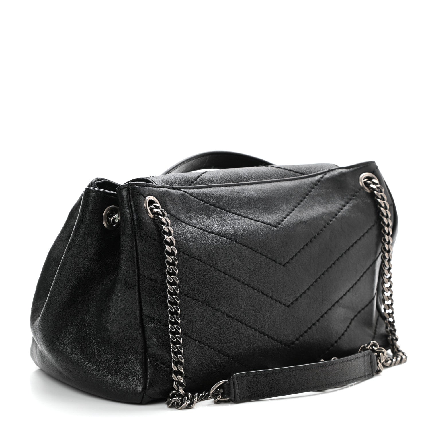 Saint Laurent Vintage Lambskin Chevron Monogram Small Nolita Black 3 of 10