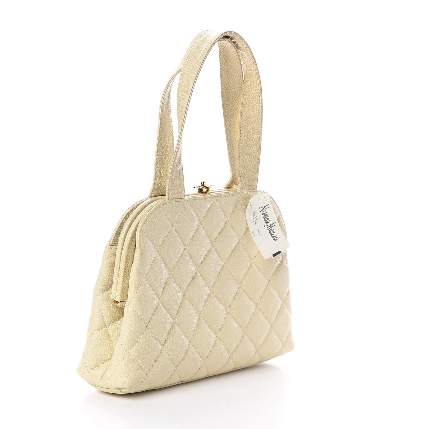 Caviar Quilted Frame Bag Ivory