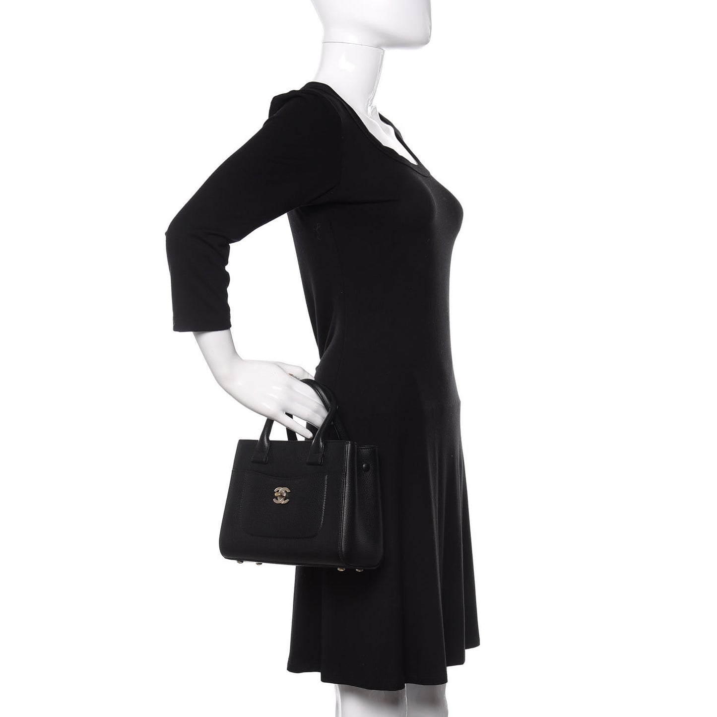 Grained Calfskin Mini Neo Executive Shopper Tote Black