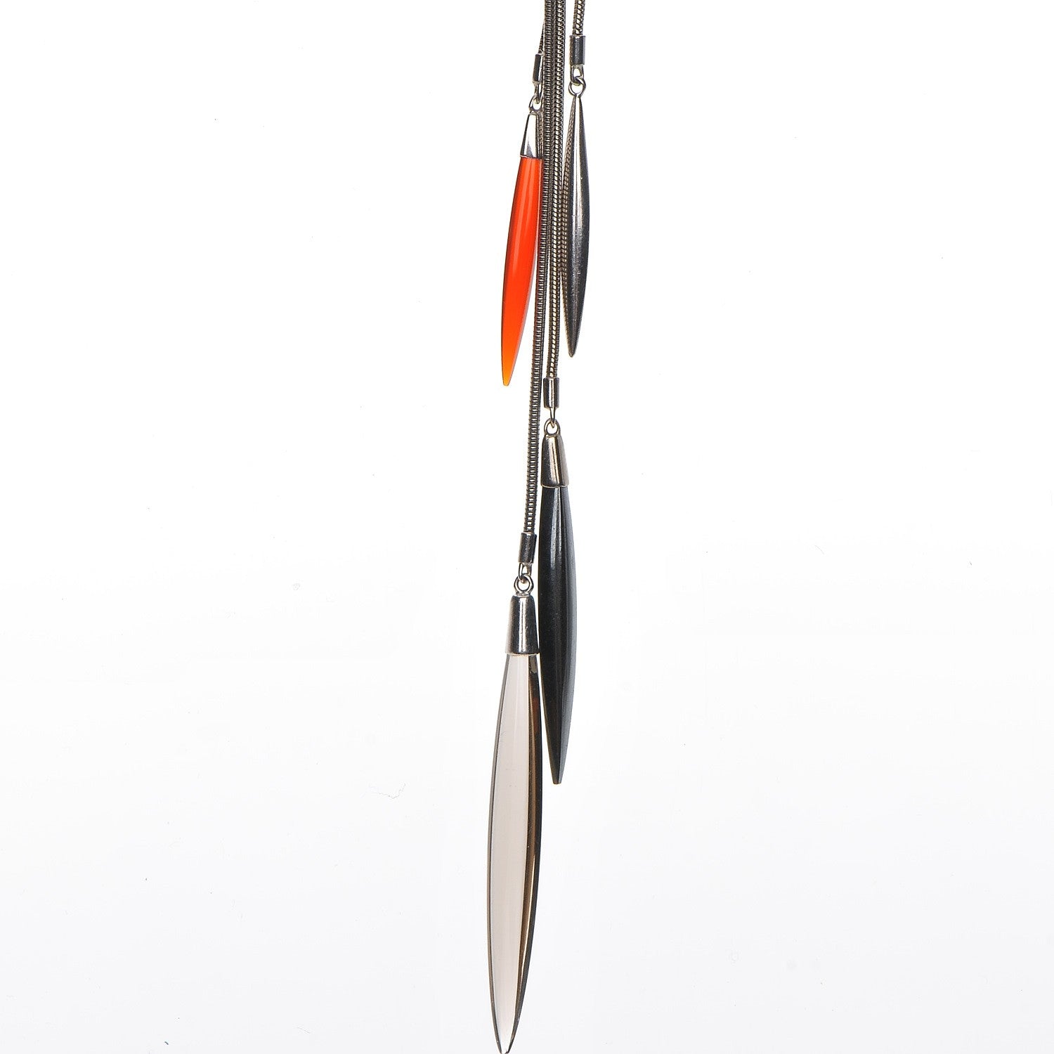 Tiffany 18k White Gold Hematite Carnelian Smoky Quartz Metal Feather Lariat Necklace 5 of 9