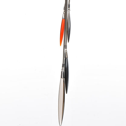 Tiffany 18k White Gold Hematite Carnelian Smoky Quartz Metal Feather Lariat Necklace 5 of 9