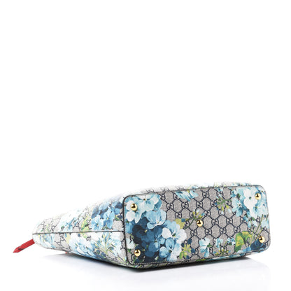 Gucci GG Supreme Monogram Blooms Medium Zippered Bucket Tote Beige Blue Navy Hibiscus Red 3 of 4