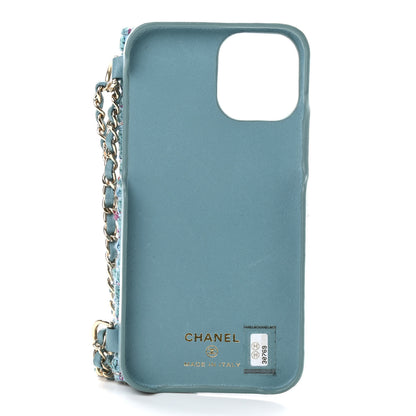 Chanel Tweed Quilted iPhone XII Pro Case With Chain Turquoise Purple White Red 4 of 8