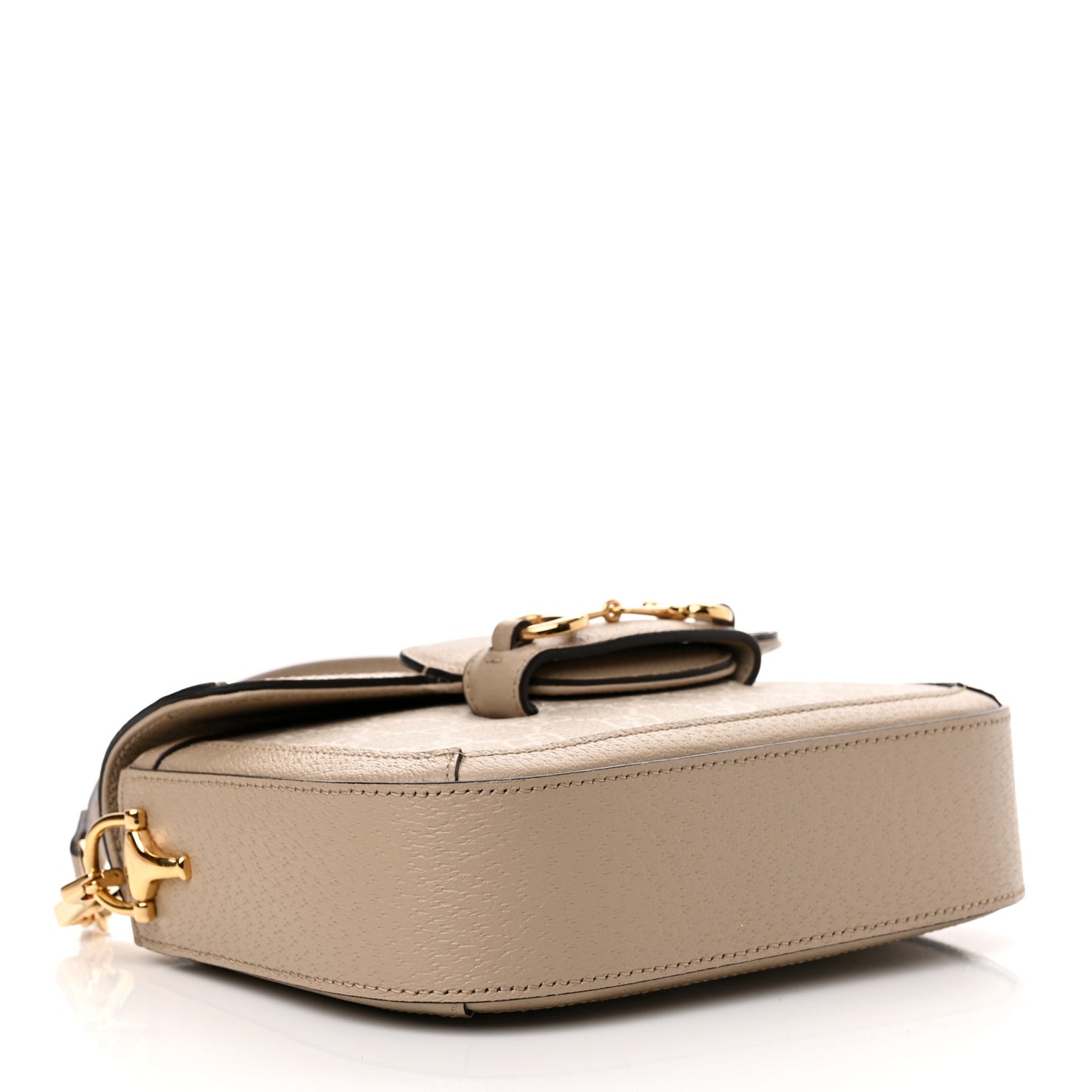 GG Supreme Monogram Textured Dollar Calfskin Web Mini Horsebit 1955 Shoulder Bag Beige Mystic White Oatmeal