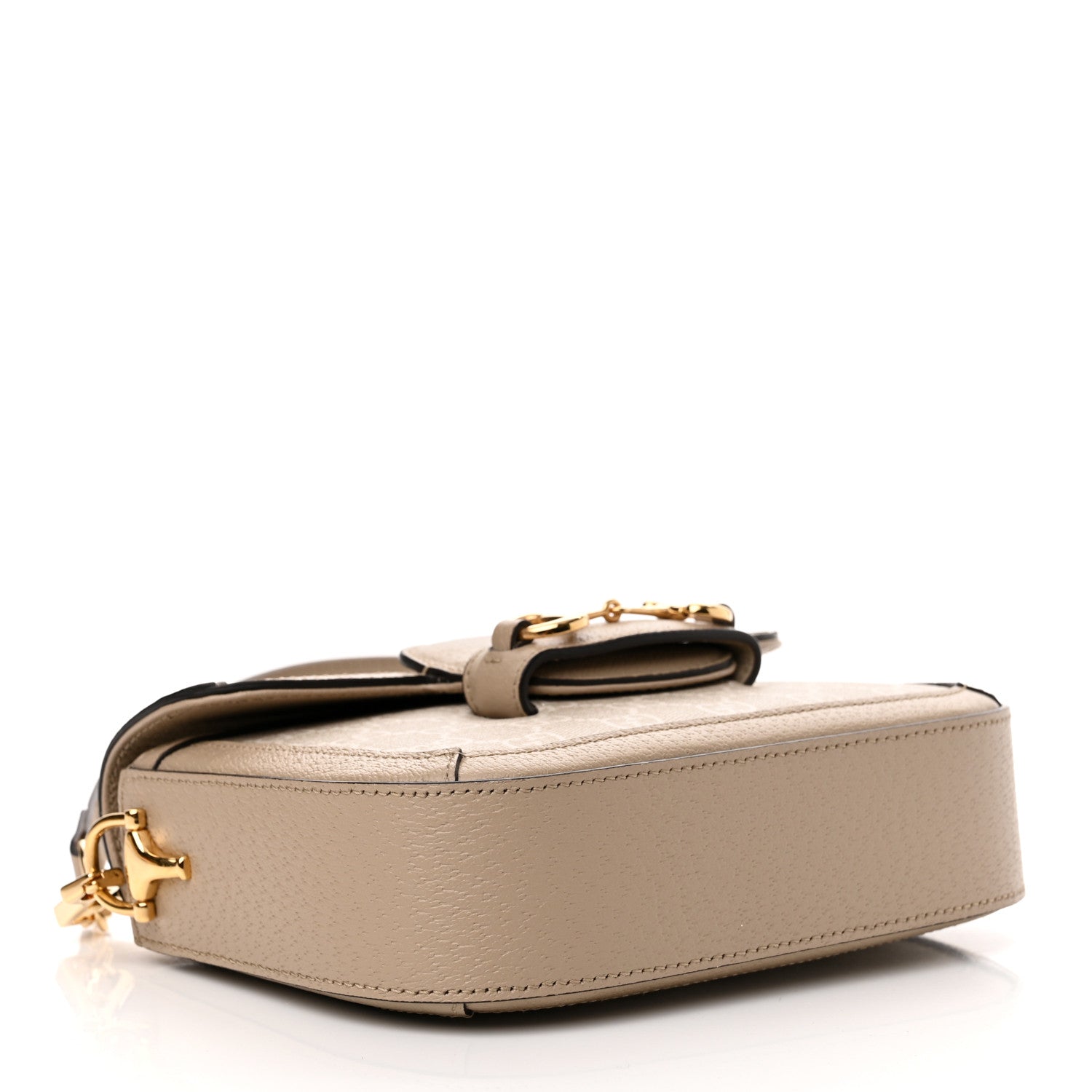 Gucci GG Supreme Monogram Textured Dollar Calfskin Web Mini Horsebit 1955 Shoulder Bag Beige Mystic White Oatmeal 4 of 11