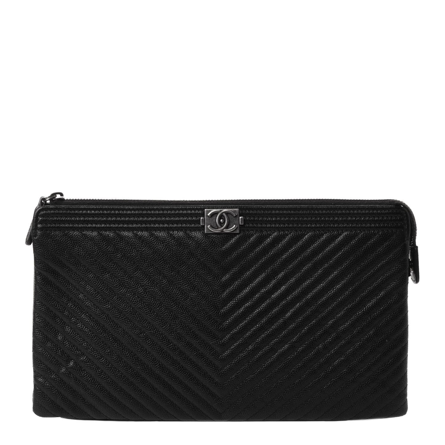 Caviar Chevron Quilted Small Zipped Boy Pouch Black