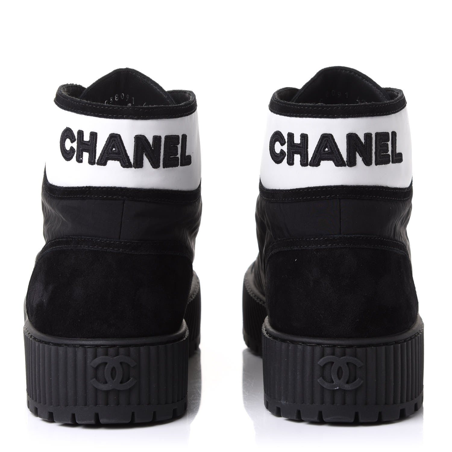 Chanel Fabric Suede Kidskin Grosgrain Lace Up Cap Toe Sneakers 42 Black White 5 of 11