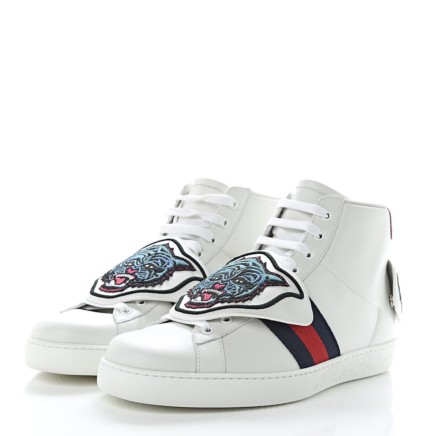 Gucci Calfskin Ayers Embroidered Web Mens Ace Removable Patches High Top Sneakers 10 White 3 of 9