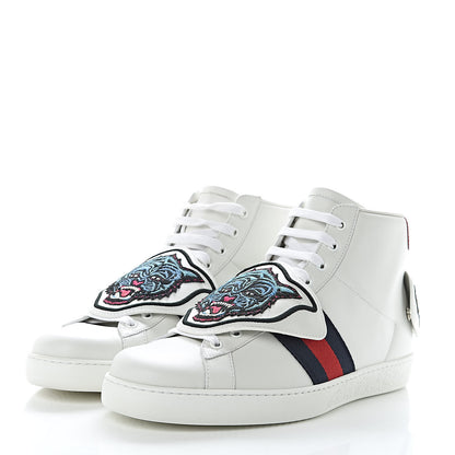 Gucci Calfskin Ayers Embroidered Web Mens Ace Removable Patches High Top Sneakers 10 White 3 of 9