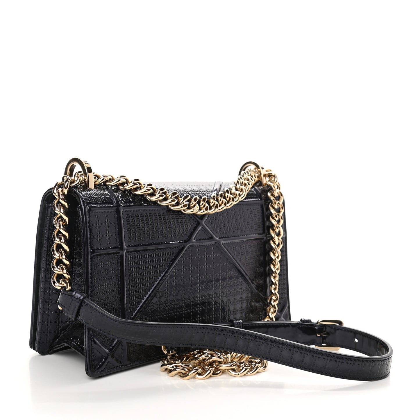 Metallic Patent Micro-Cannage Small Diorama Flap Bag Onyx Black
